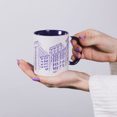 Cup with a university building picture (sketch)